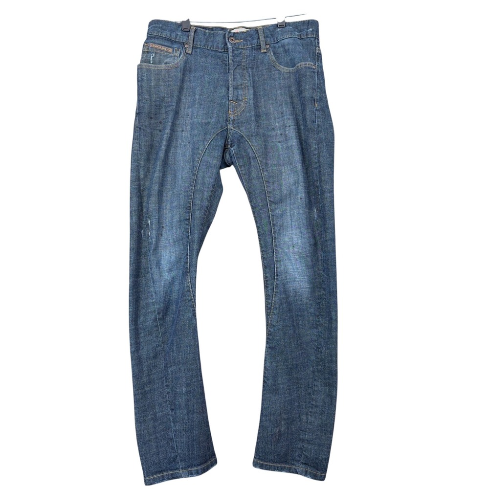 Zara Jeans Denim Collection Mens 30 Slim Fit Medium Wash Button Fly Distressed